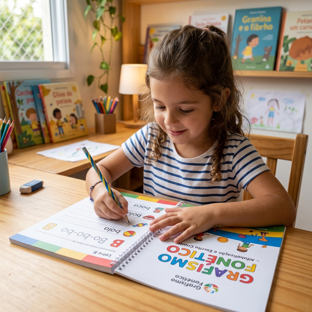 Criança realizando atividades educativas